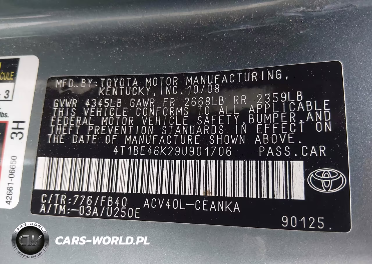 2009 Toyota Camry Le VIN:4T1BE46K29U901706 - 9