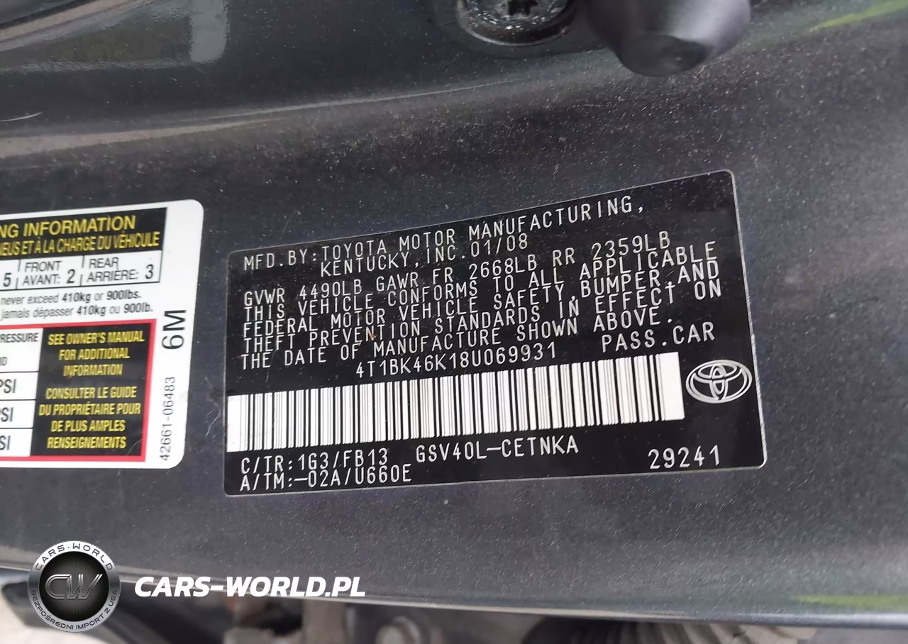 2008 Toyota Camry Le VIN:4T1BK46K18U069931 - 9