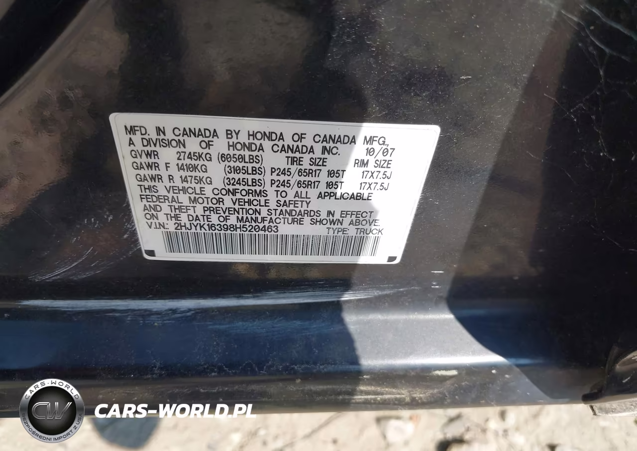 2008 Honda Ridgeline Rtx VIN:2HJYK16398H520463 - 9