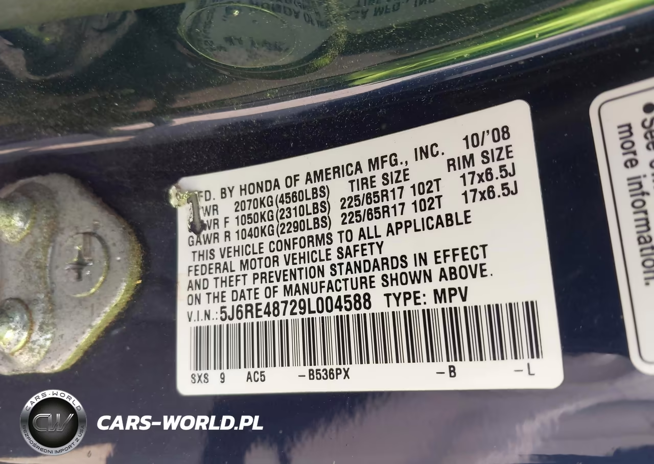 2009 Honda Cr-V Ex-L VIN:5J6RE48729L004588 - 9