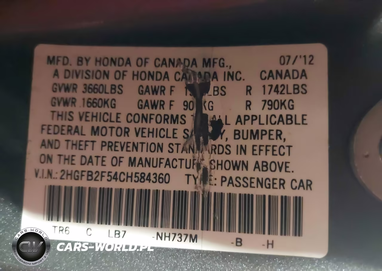 2012 Honda Civic Lx VIN:2HGFB2F54CH584360 - 9