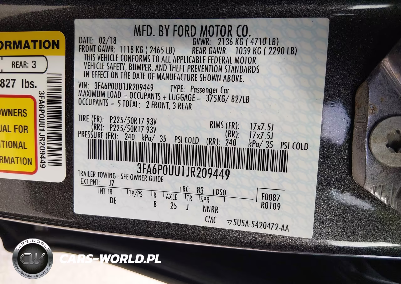 2018 Ford Fusion Hybrid S VIN:3FA6P0UU1JR209449 - 9