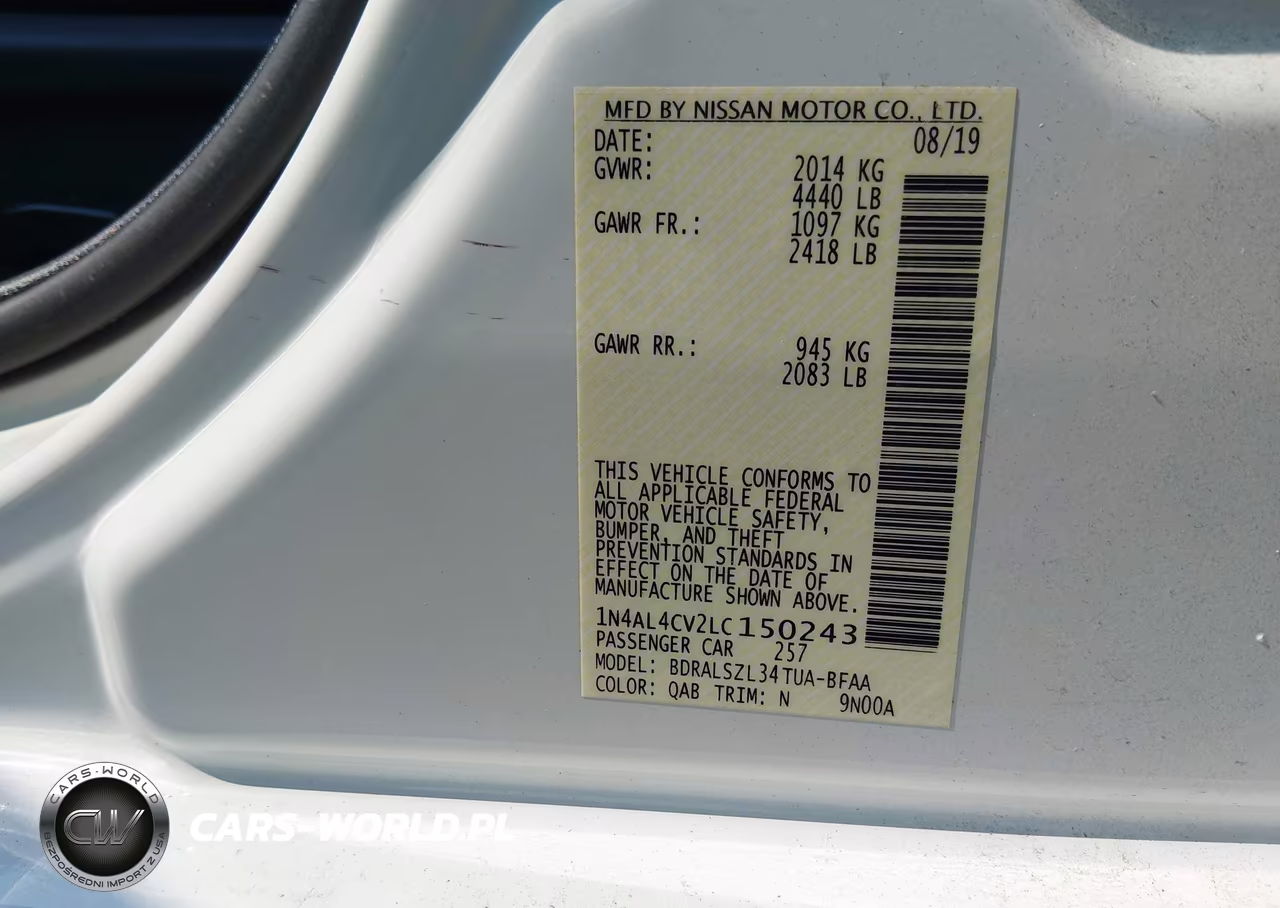 2020 Nissan Altima Sr Vc-Turbo Fwd VIN:1N4AL4CV2LC150243 - 9