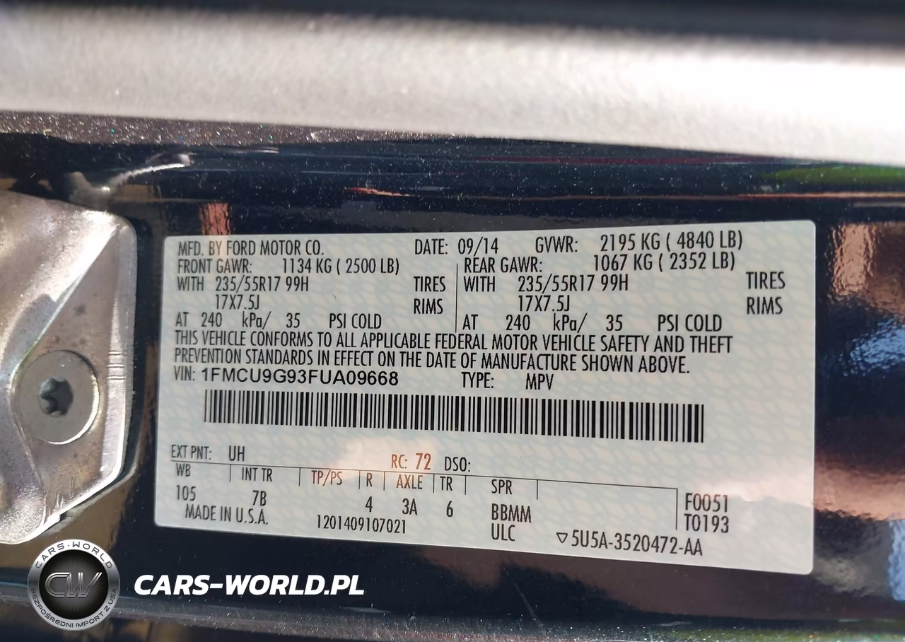 2015 Ford Escape Se VIN:1FMCU9G93FUA09668 - 9