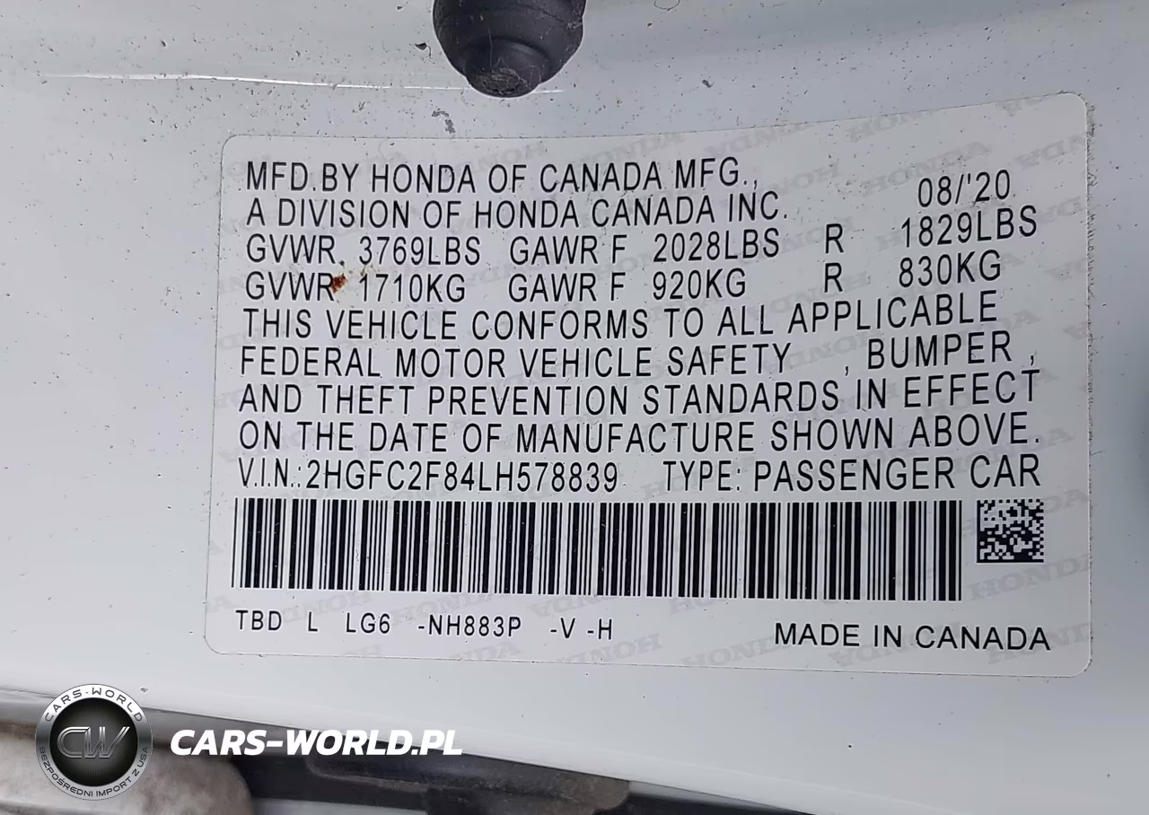 2020 Honda Civic Sport VIN:2HGFC2F84LH578839 - 9