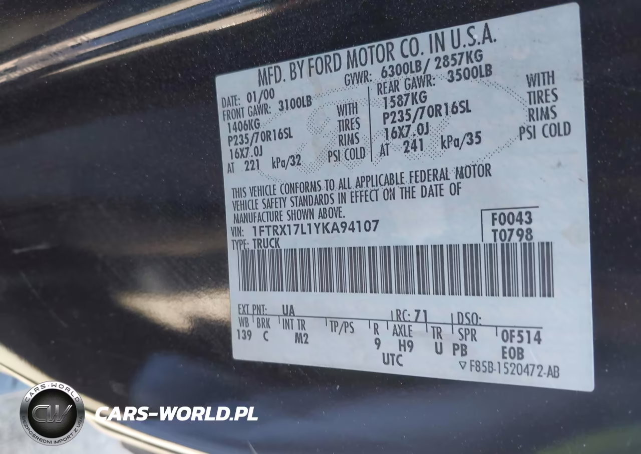 2000 Ford F-150 Lariat-Work Series-Xl-Xlt VIN:1FTRX17L1YKA94107 - 9