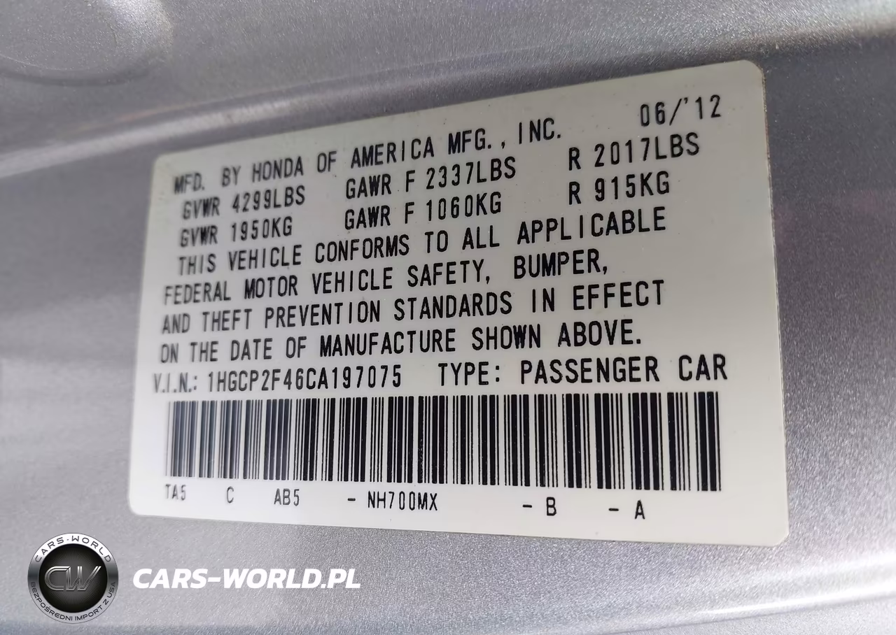 2012 Honda Accord 2.4 Lx-P VIN:1HGCP2F46CA197075 - 9