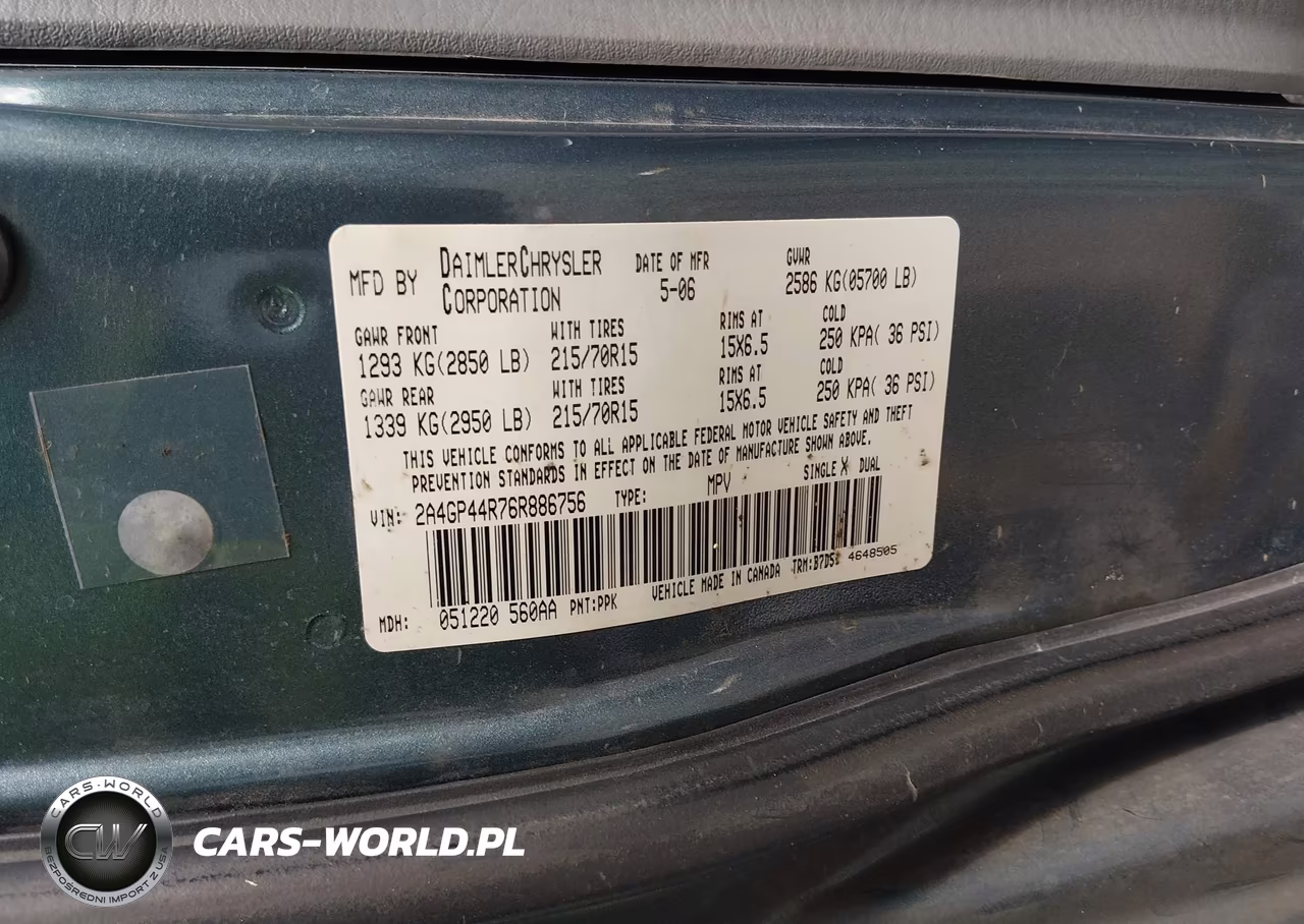 2006 Chrysler Town & Country Lx VIN:2A4GP44R76R886756 - 9