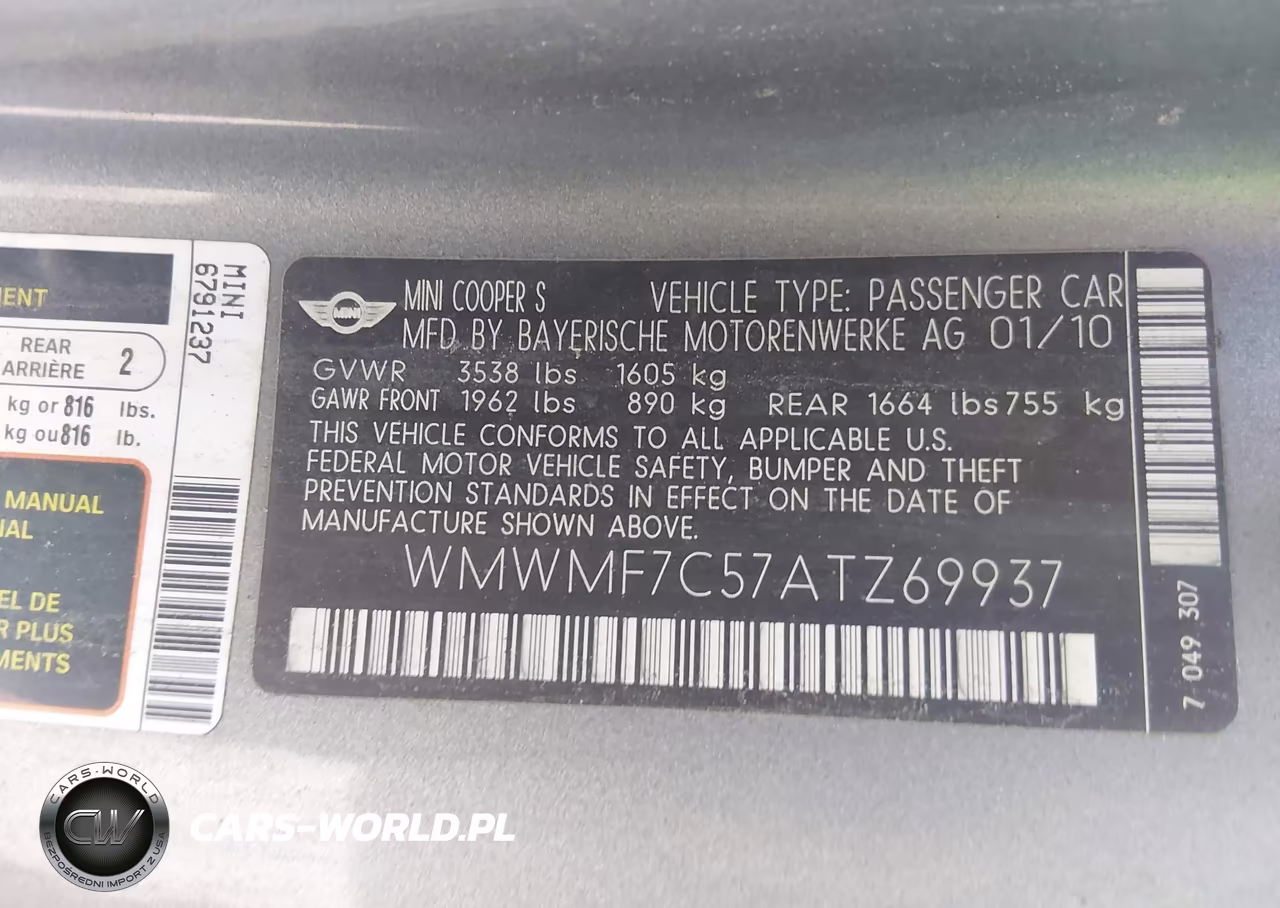 2010 Mini Cooper S VIN:WMWMF7C57ATZ69937 - 9
