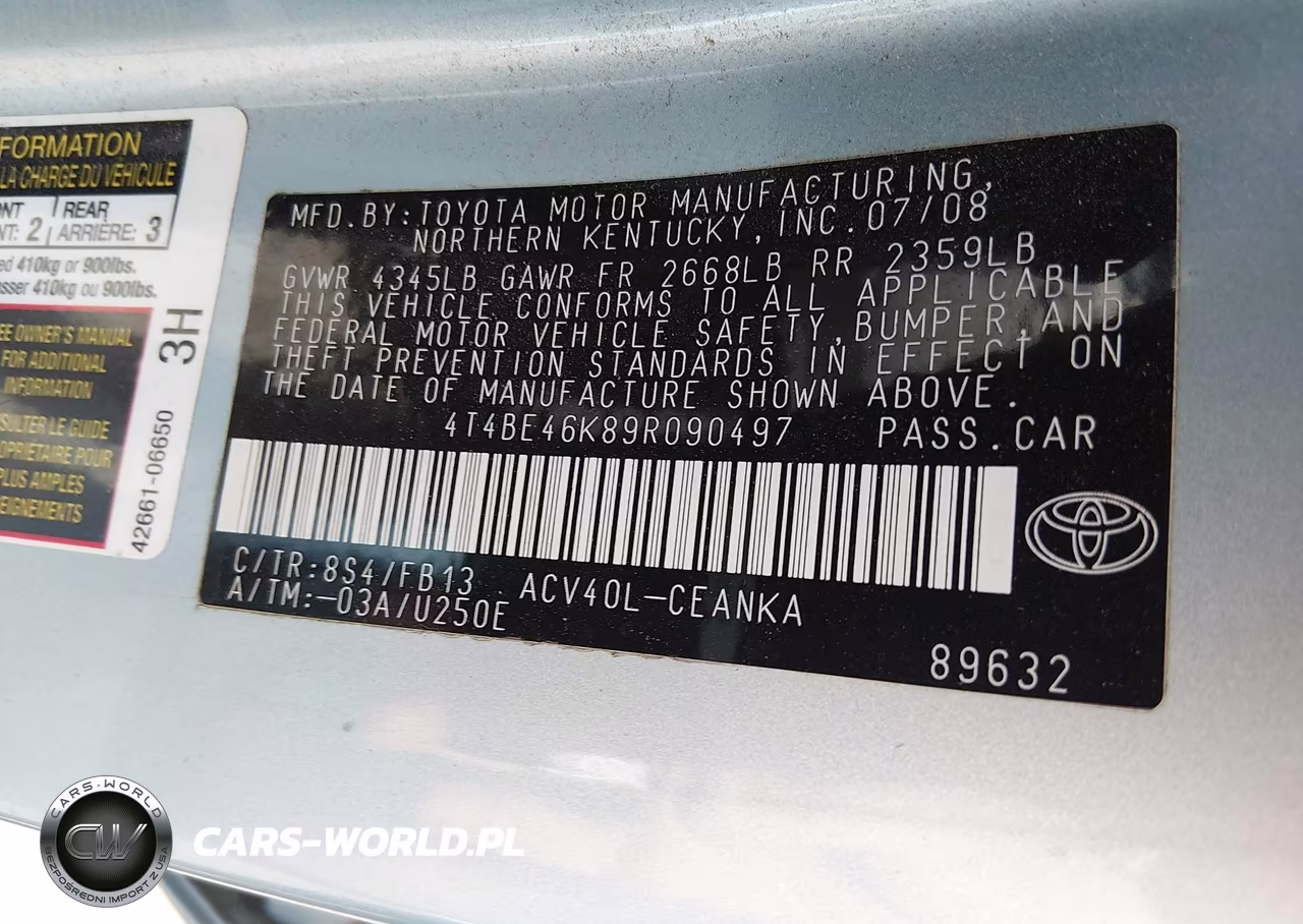 2009 Toyota Camry Le VIN:4T4BE46K89R090497 - 9