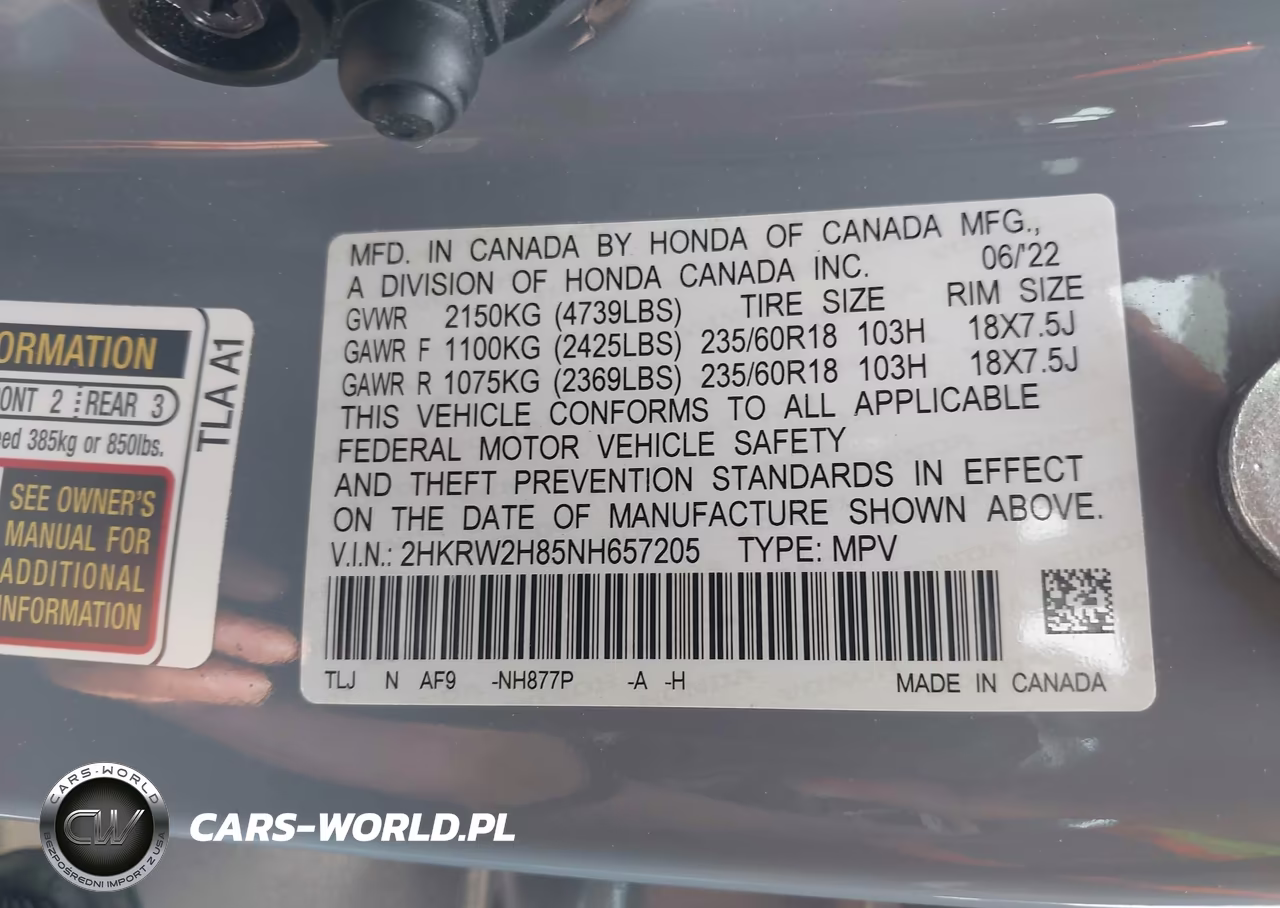 2022 Honda Cr-V Awd Ex-L VIN:2HKRW2H85NH657205 - 9