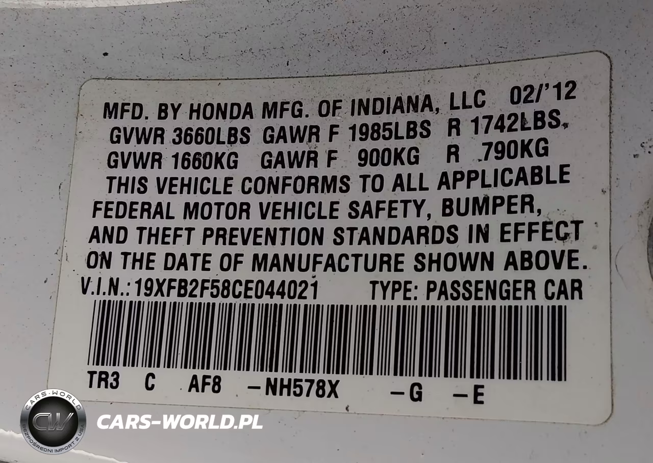 2012 Honda Civic Lx VIN:19XFB2F58CE044021 - 9