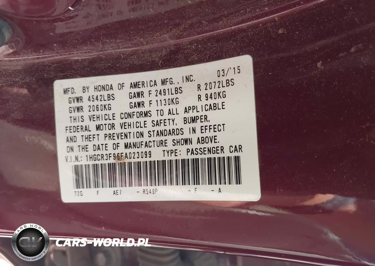 2015 Honda Accord Touring VIN:1HGCR3F96FA023099 - 9
