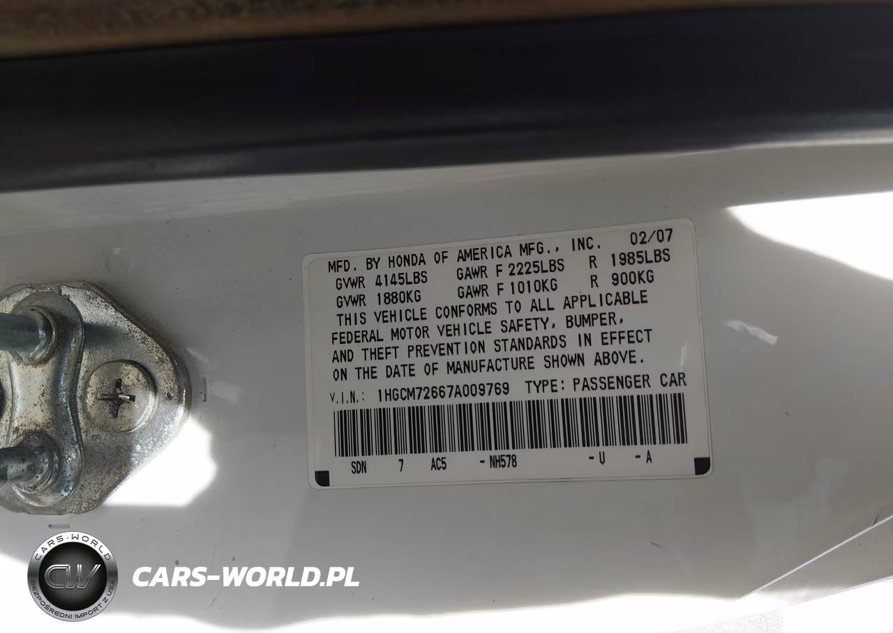2007 Honda Accord 2.4 Ex VIN:1HGCM72667A009769 - 9