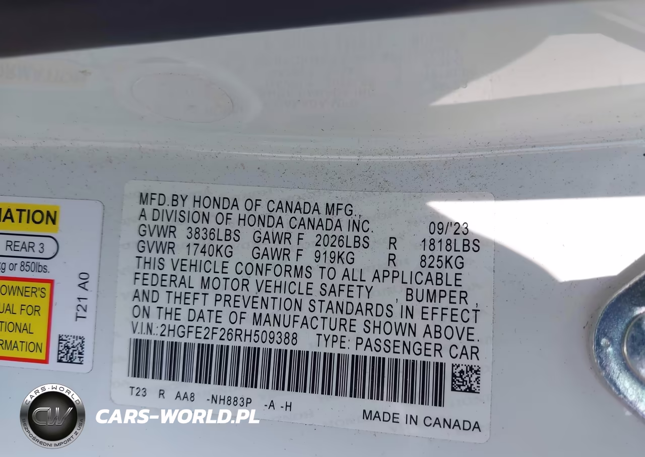 2024 Honda Civic Lx VIN:2HGFE2F26RH509388 - 9