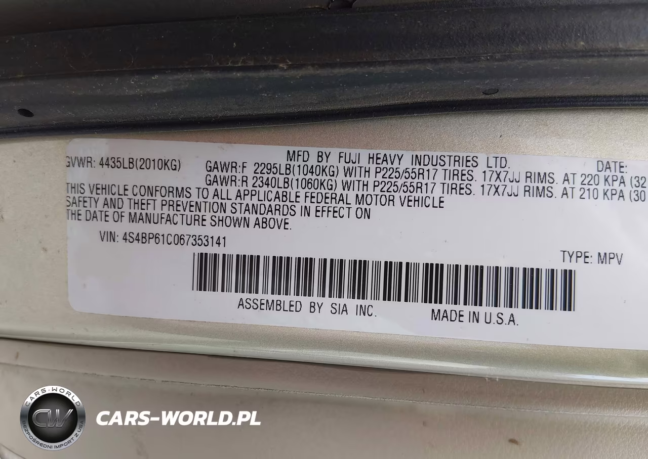 2006 Subaru Outback 2.5I VIN:4S4BP61C067353141 - 9