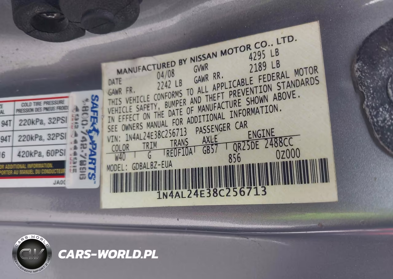 2008 Nissan Altima 2.5 S VIN:1N4AL24E38C256713 - 9