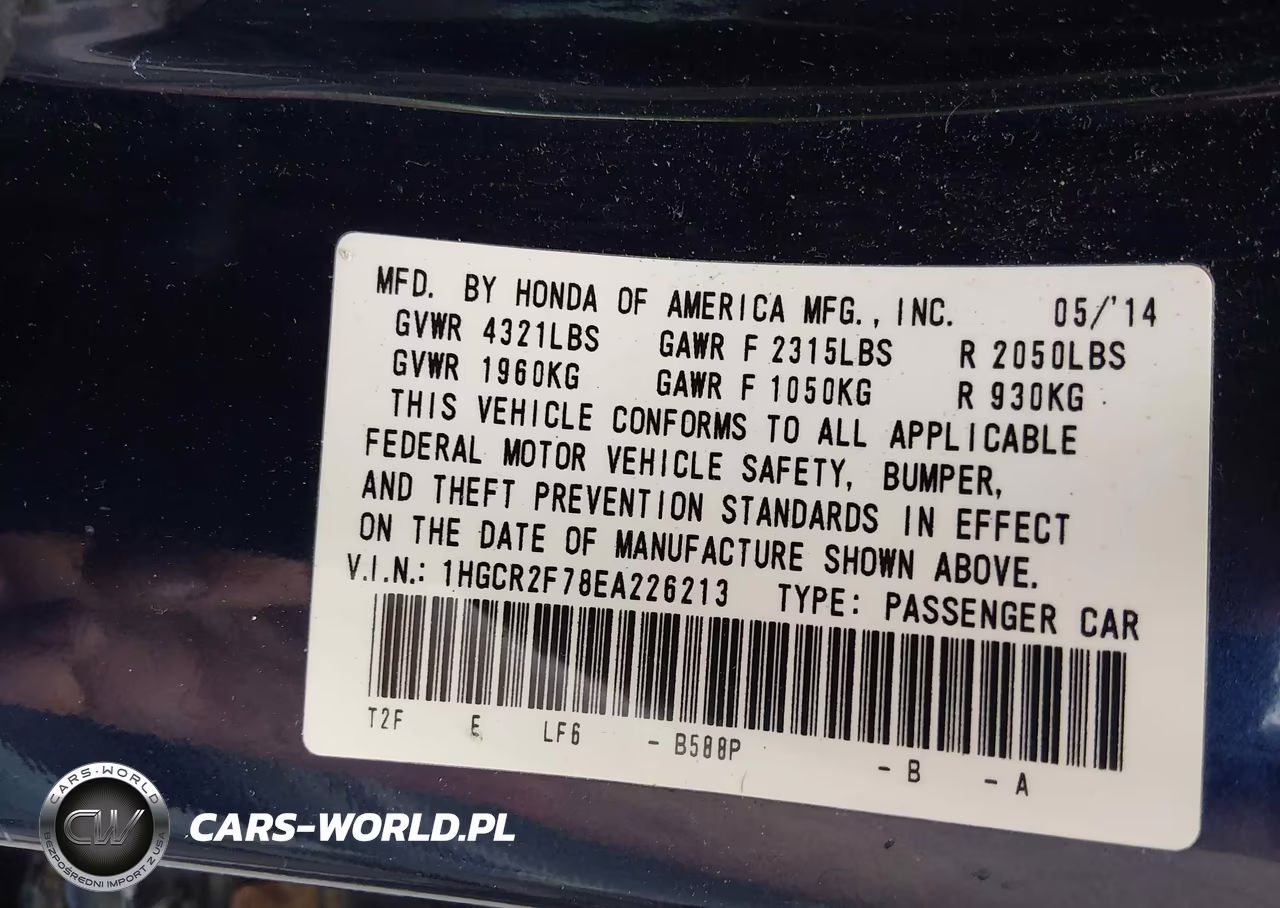 2014 Honda Accord Ex VIN:1HGCR2F78EA226213 - 9