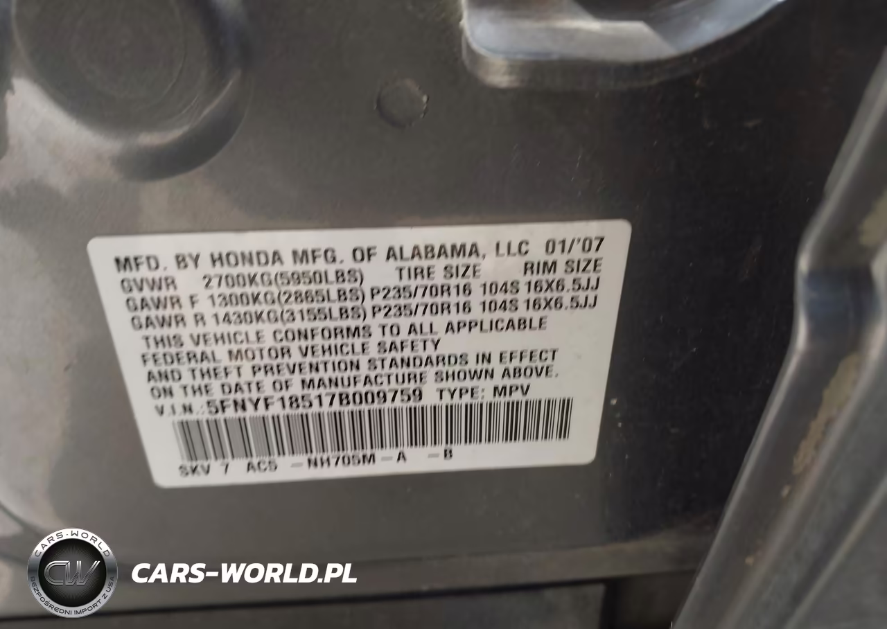 2007 Honda Pilot Ex-L VIN:5FNYF18517B009759 - 9