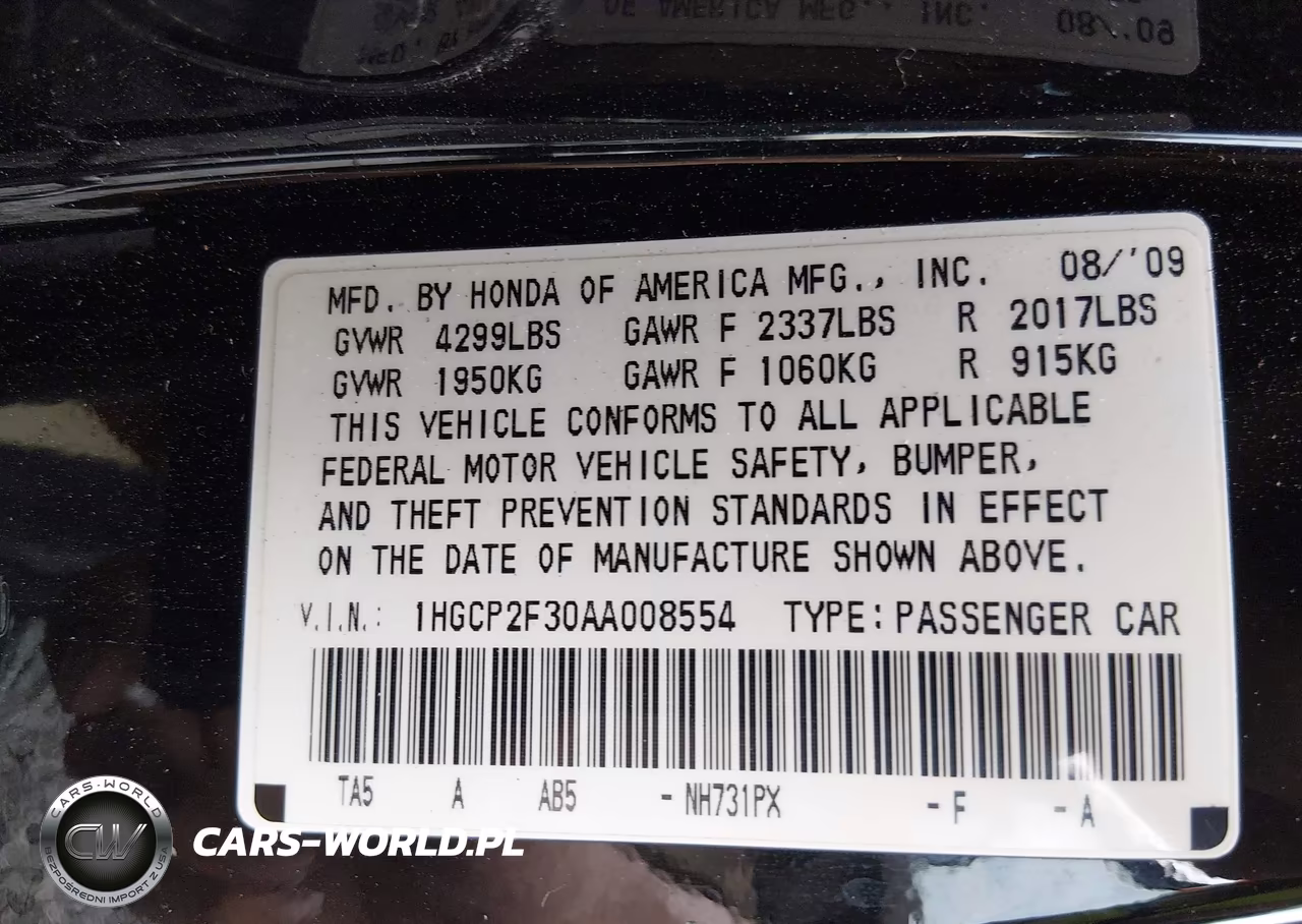 2010 Honda Accord 2.4 Lx VIN:1HGCP2F30AA008554 - 9