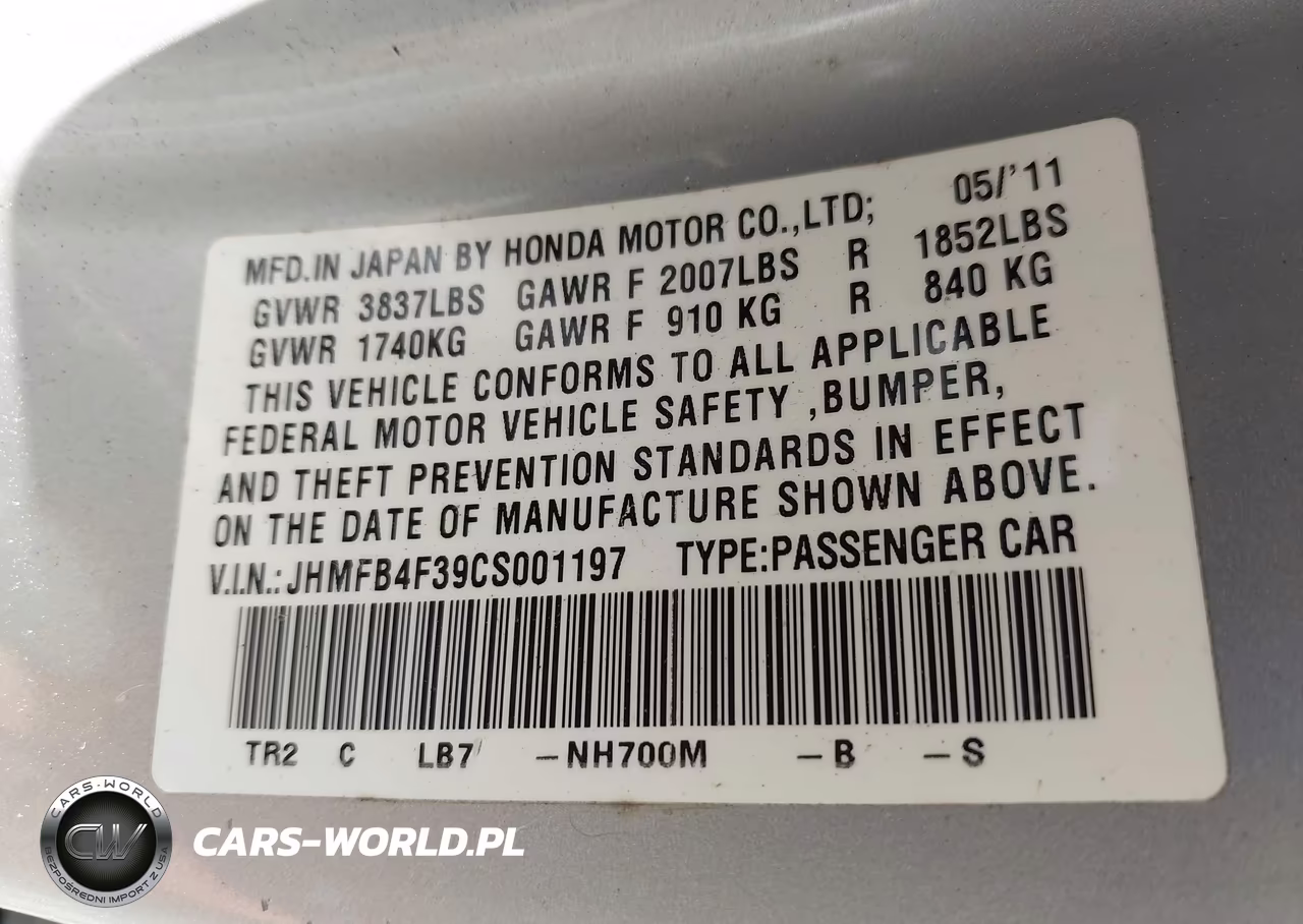 2012 Honda Civic Hybrid VIN:JHMFB4F39CS001197 - 9