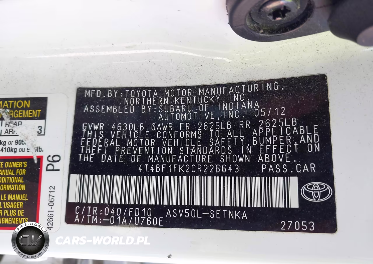 2012 Toyota Camry Le VIN:4T4BF1FK2CR226643 - 9