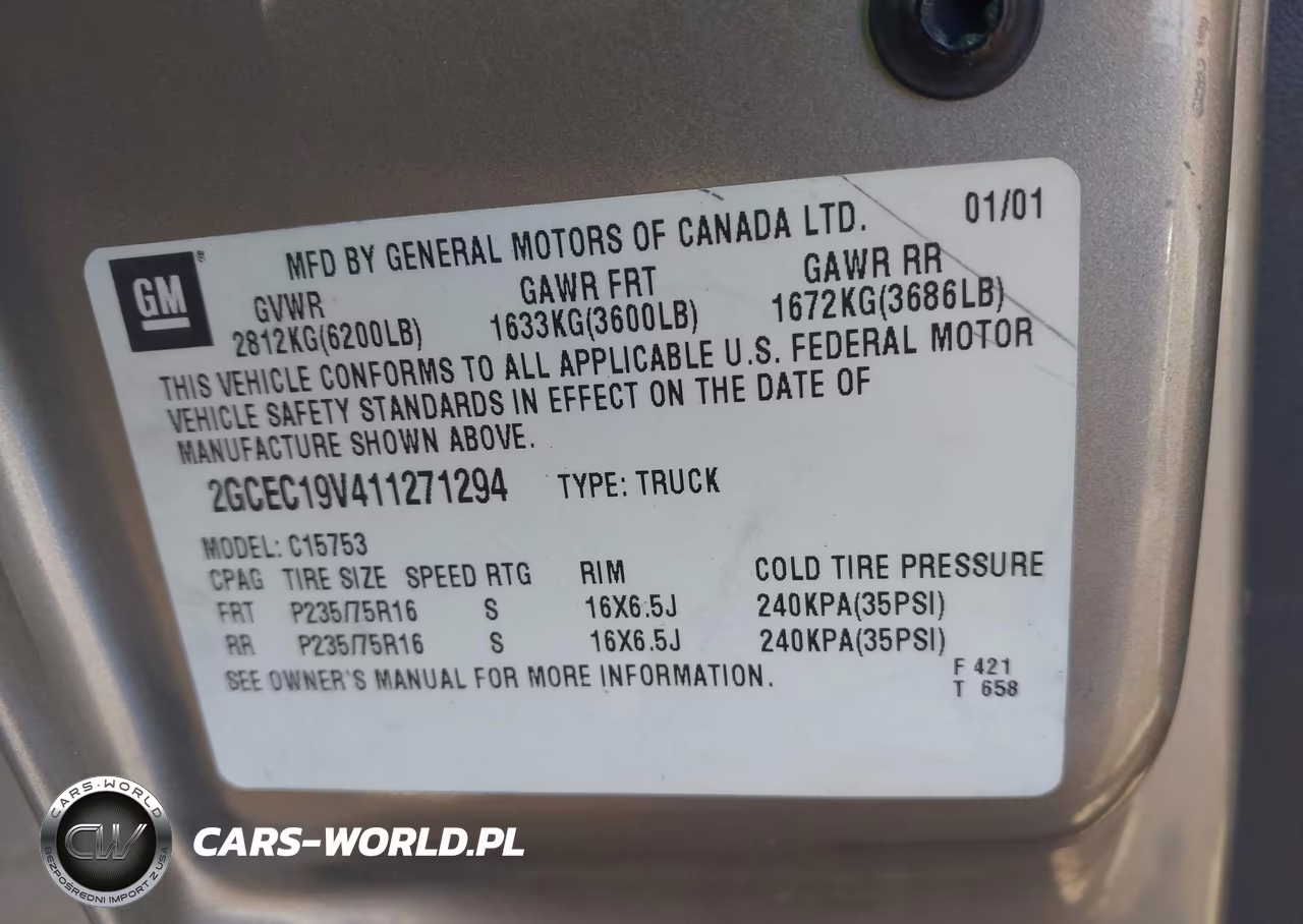 2001 Chevrolet Silverado 1500 VIN:2GCEC19V411271294 - 9