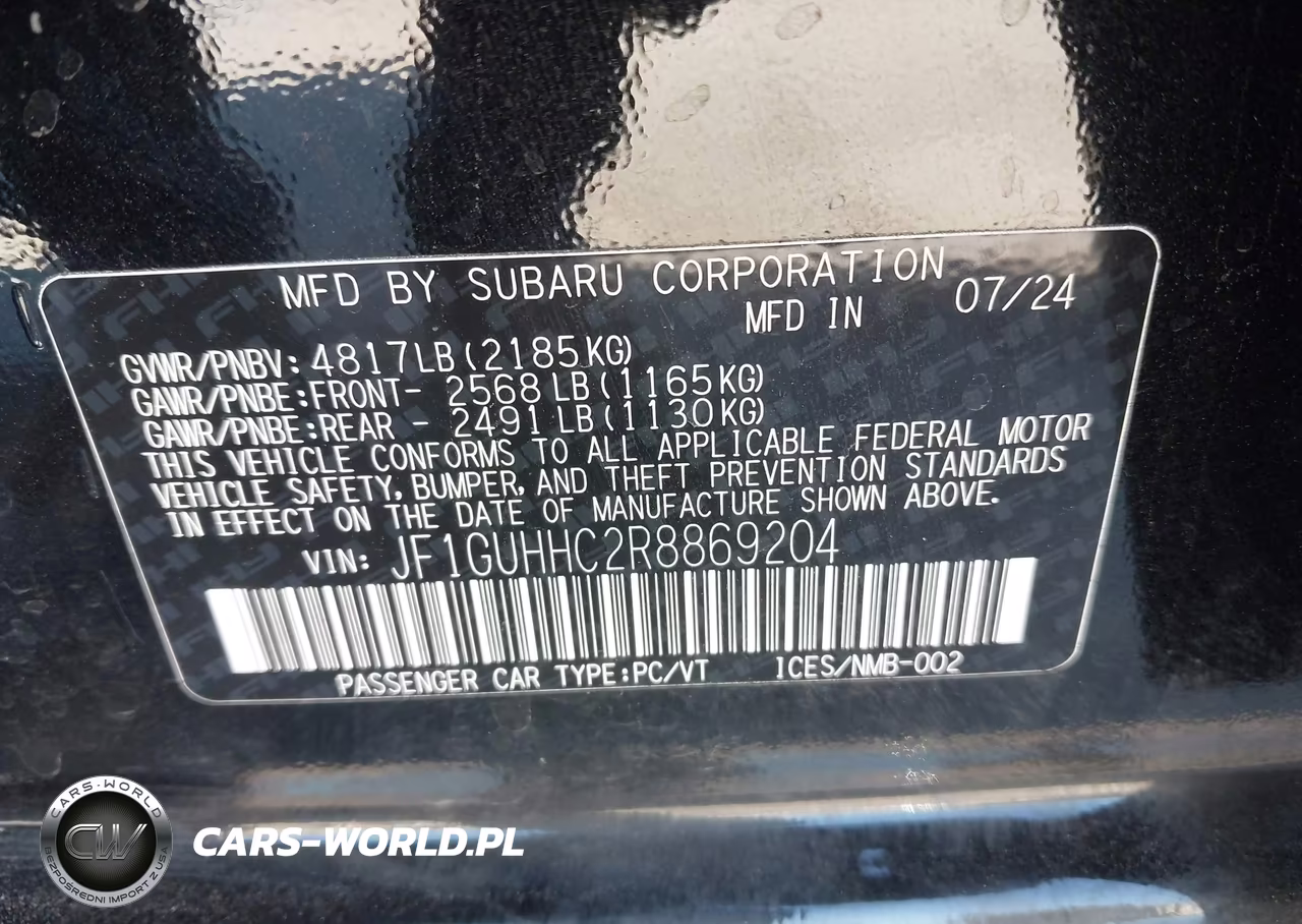 2024 Subaru Impreza Rs 5-Door VIN:JF1GUHHC2R8869204 - 9