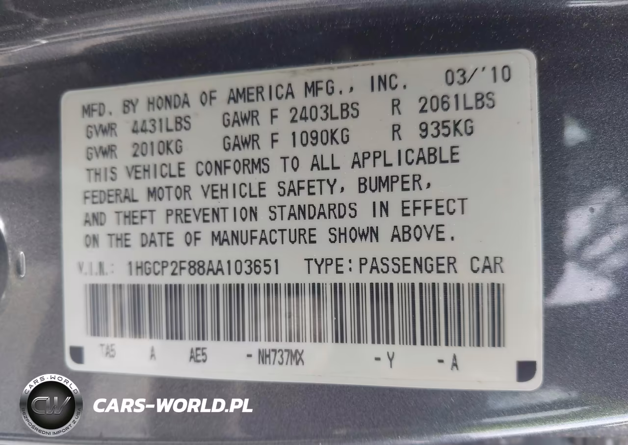 2010 Honda Accord 2.4 Ex-L VIN:1HGCP2F88AA103651 - 9