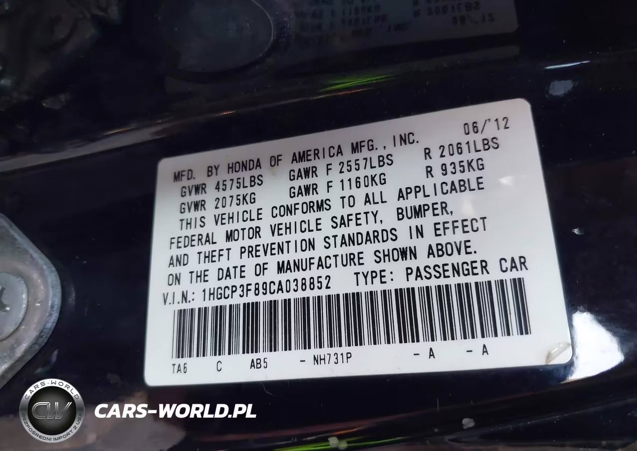 2012 Honda Accord 3.5 Ex-L VIN:1HGCP3F89CA038852 - 9