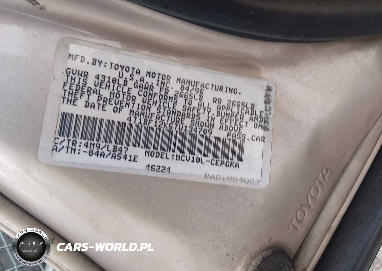 1996 Toyota Camry Le-Xle-Se VIN:4T1BF12K6TU134709 - 9