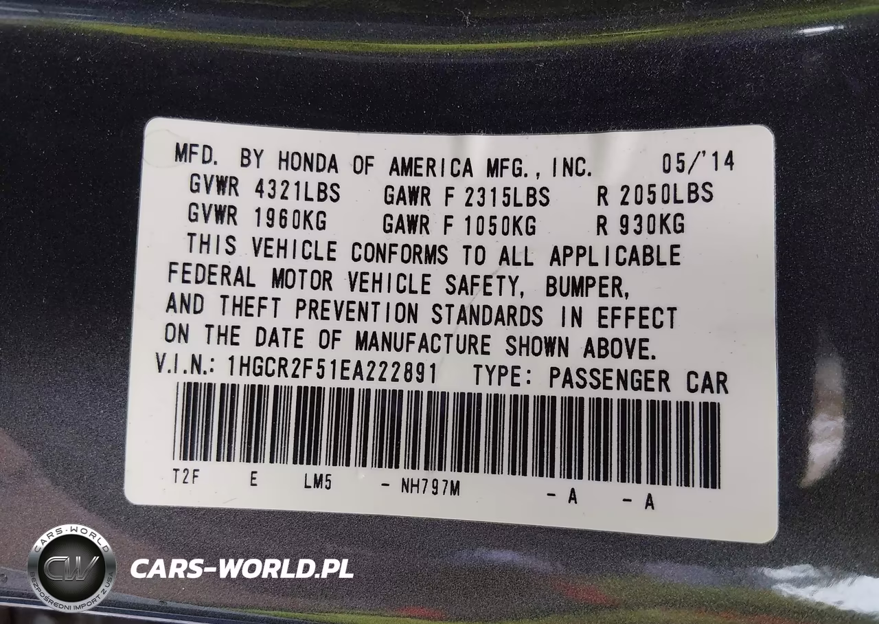 2014 Honda Accord Sport VIN:1HGCR2F51EA222891 - 9