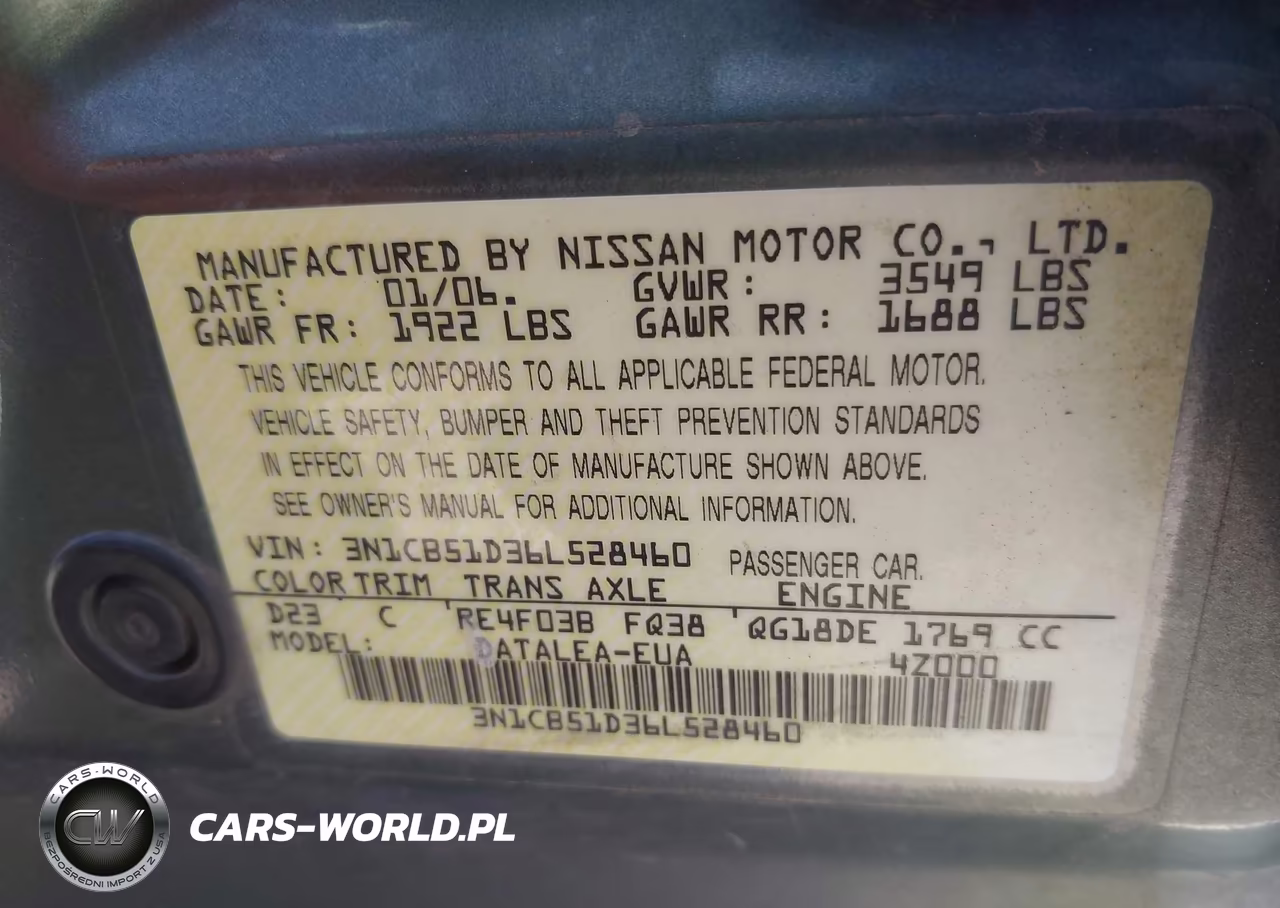 2006 Nissan Sentra 1.8S VIN:3N1CB51D36L528460 - 9