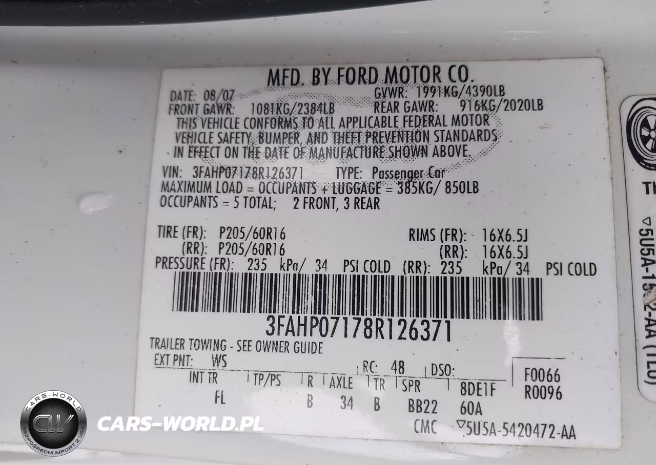2008 Ford Fusion Se VIN:3FAHP07178R126371 - 9