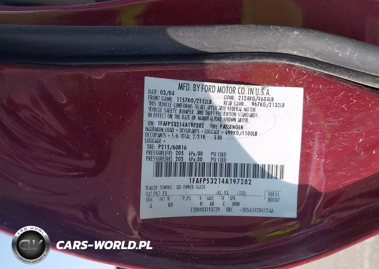 2004 Ford Taurus Se VIN:1FAFP53214A197282 - 9