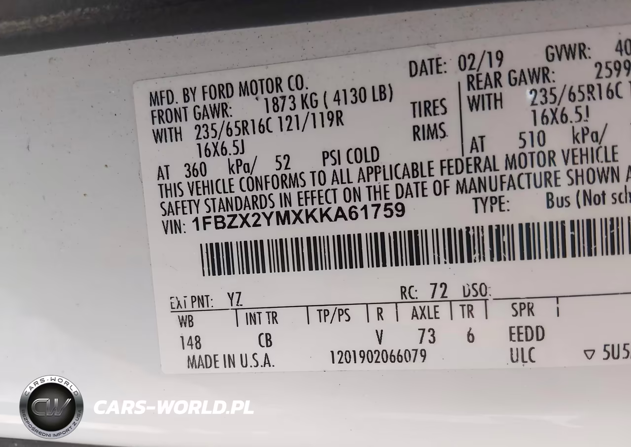 2019 Ford Transit-350 Xlt VIN:1FBZX2YMXKKA61759 - 9