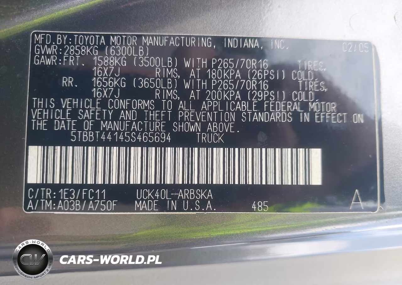 2005 Toyota Tundra Sr5 V8 VIN:5TBBT44145S465694 - 9