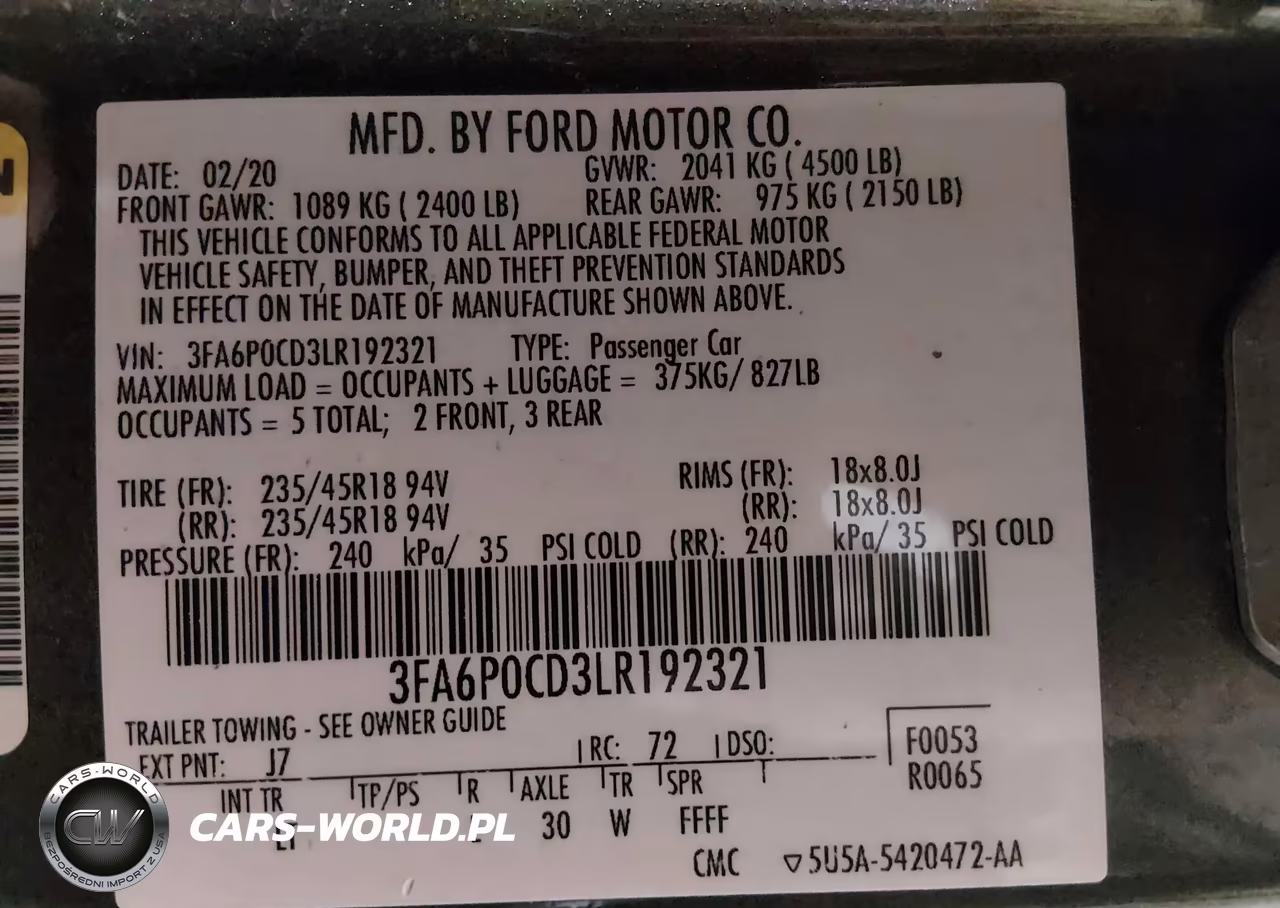 2020 Ford Fusion Sel VIN:3FA6P0CD3LR192321 - 9