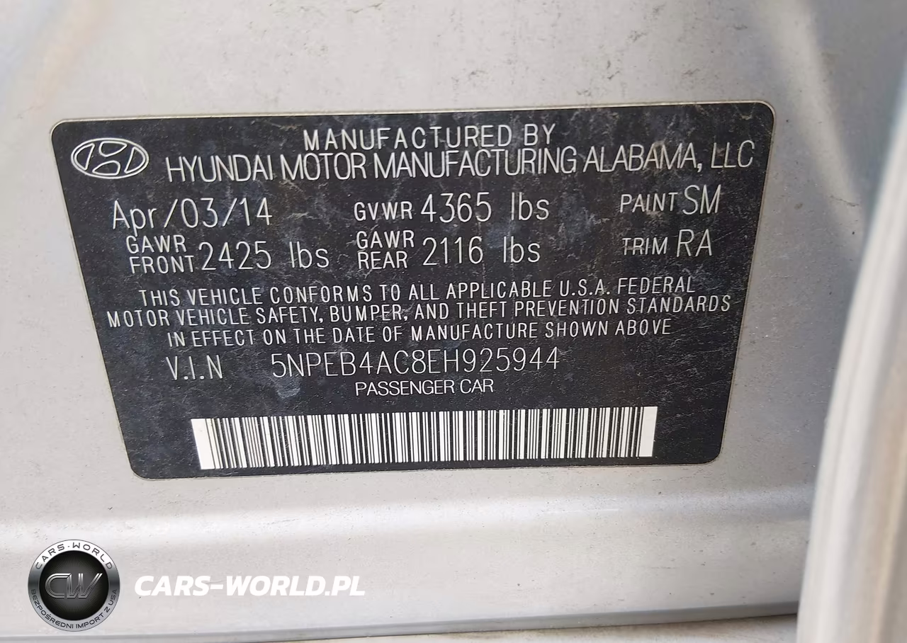 2014 Hyundai Sonata Gls VIN:5NPEB4AC8EH925944 - 9