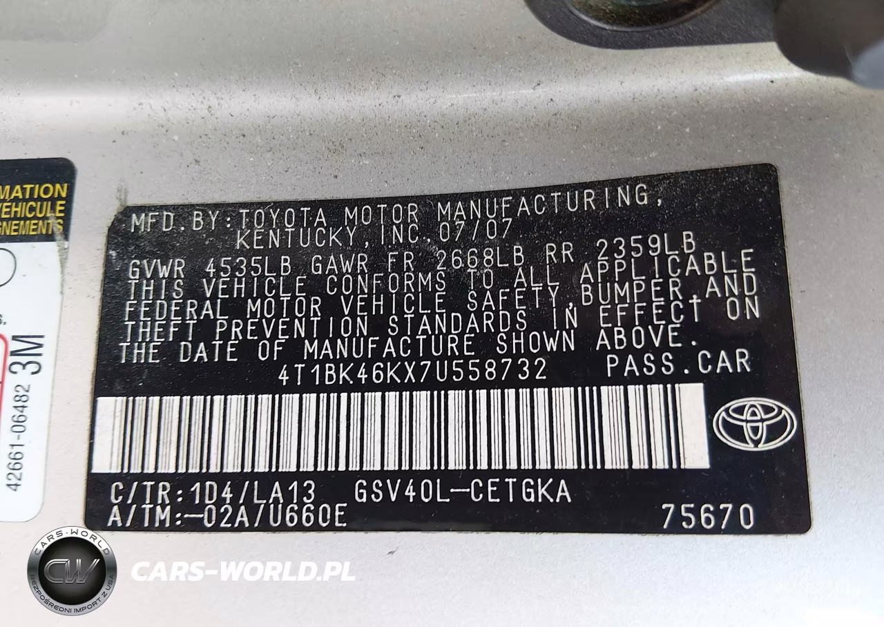 2007 Toyota Camry Xle V6 VIN:4T1BK46KX7U558732 - 9