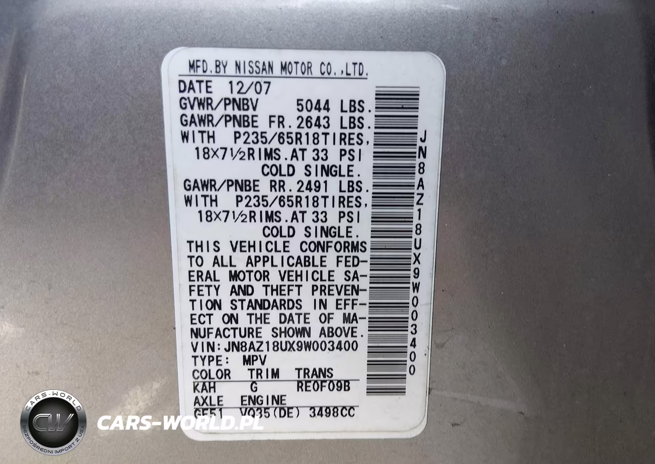 2009 Nissan Murano Sl VIN:JN8AZ18UX9W003400 - 9