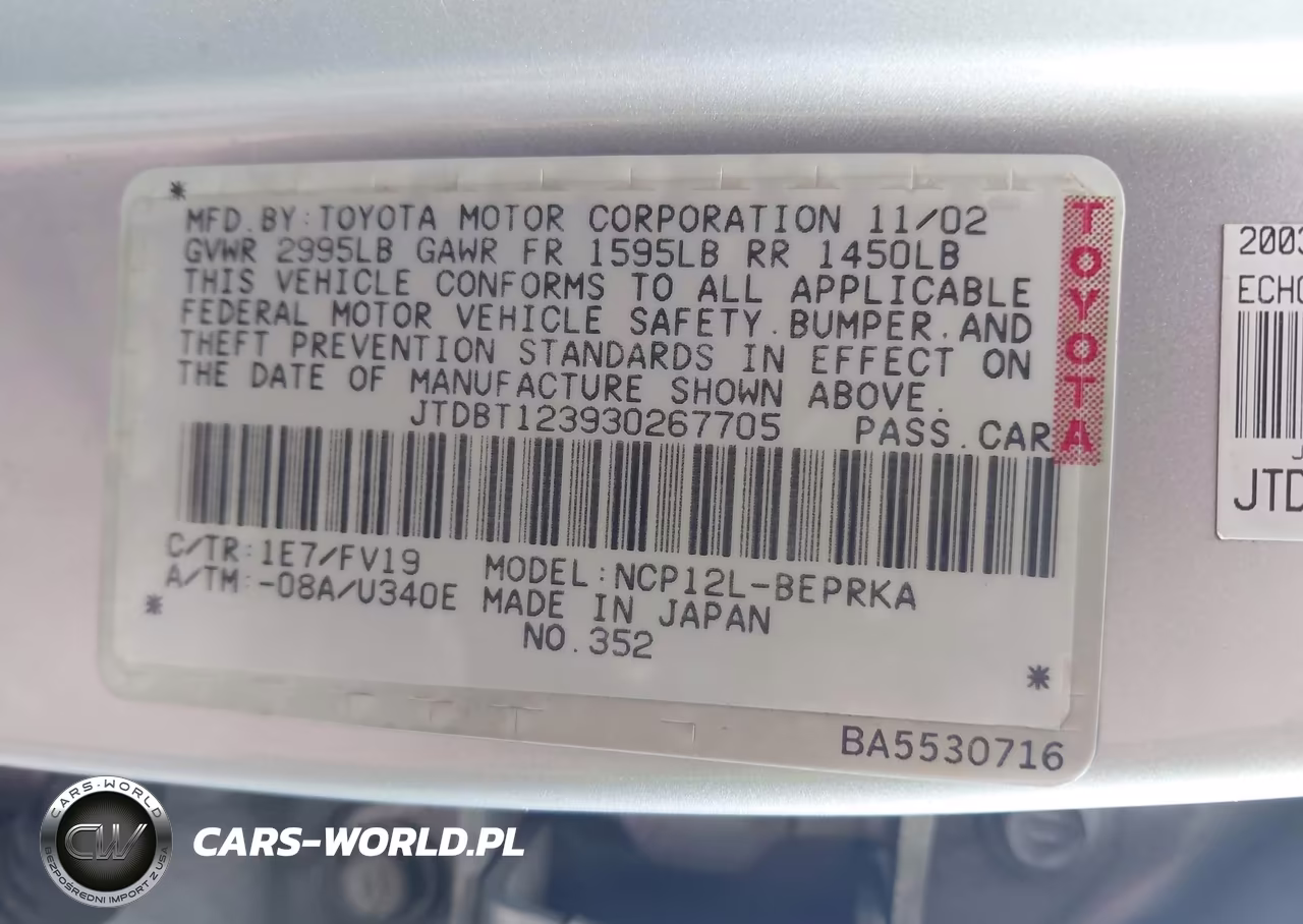 2003 Toyota Echo VIN:JTDBT123930267705 - 9