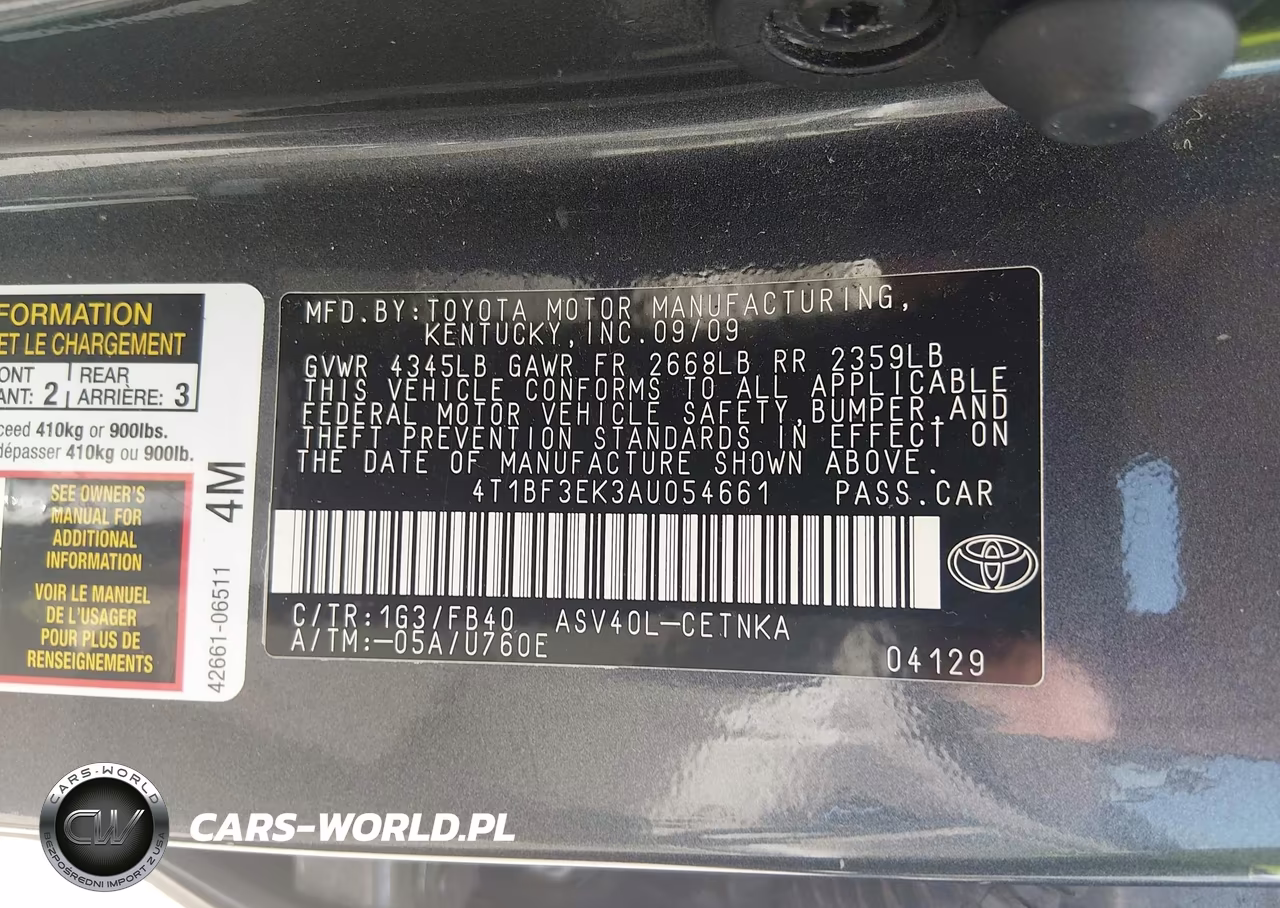 2010 Toyota Camry Le VIN:4T1BF3EK3AU054661 - 9