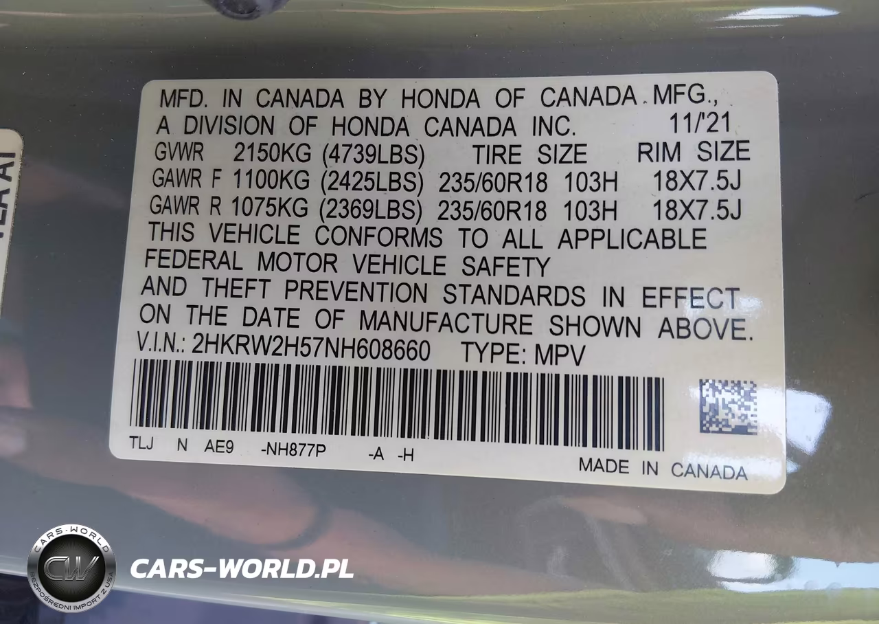 2022 Honda Cr-V Awd Ex VIN:2HKRW2H57NH608660 - 9