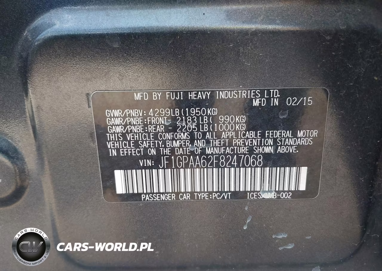 2015 Subaru Impreza 2.0I VIN:JF1GPAA62F8247068 - 9