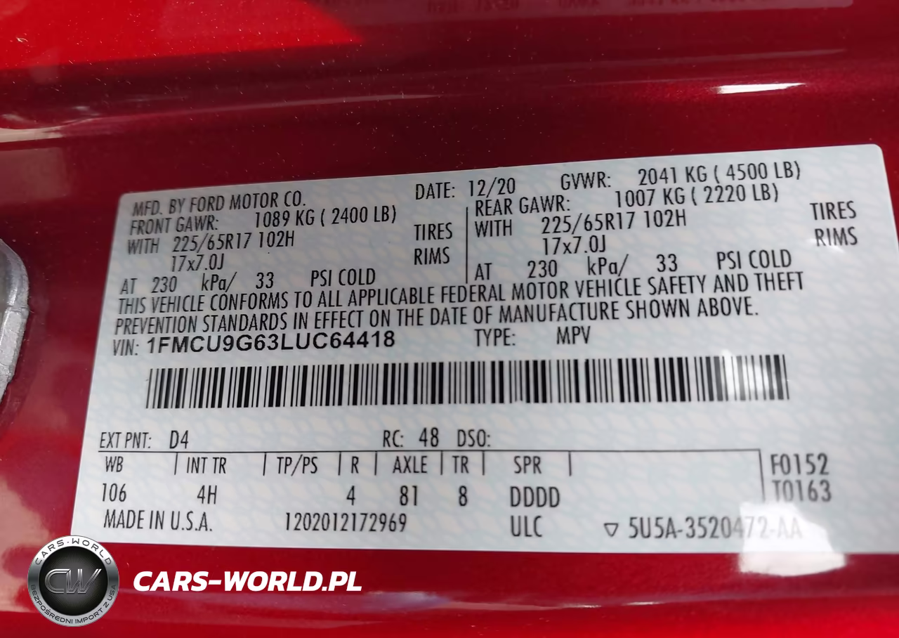 2020 Ford Escape Se VIN:1FMCU9G63LUC64418 - 9