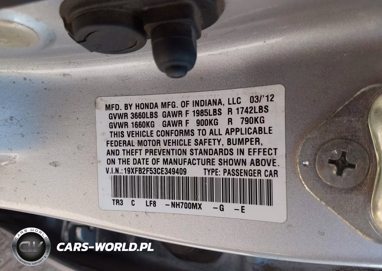 2012 Honda Civic Lx VIN:19XFB2F53CE349409 - 9