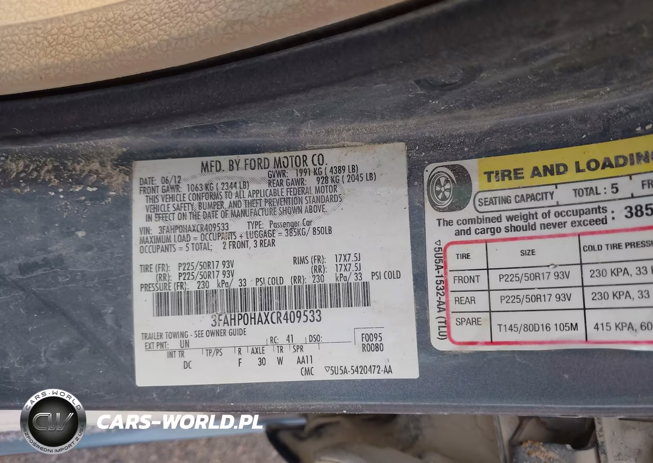 2012 Ford Fusion Se VIN:3FAHP0HAXCR409533 - 9