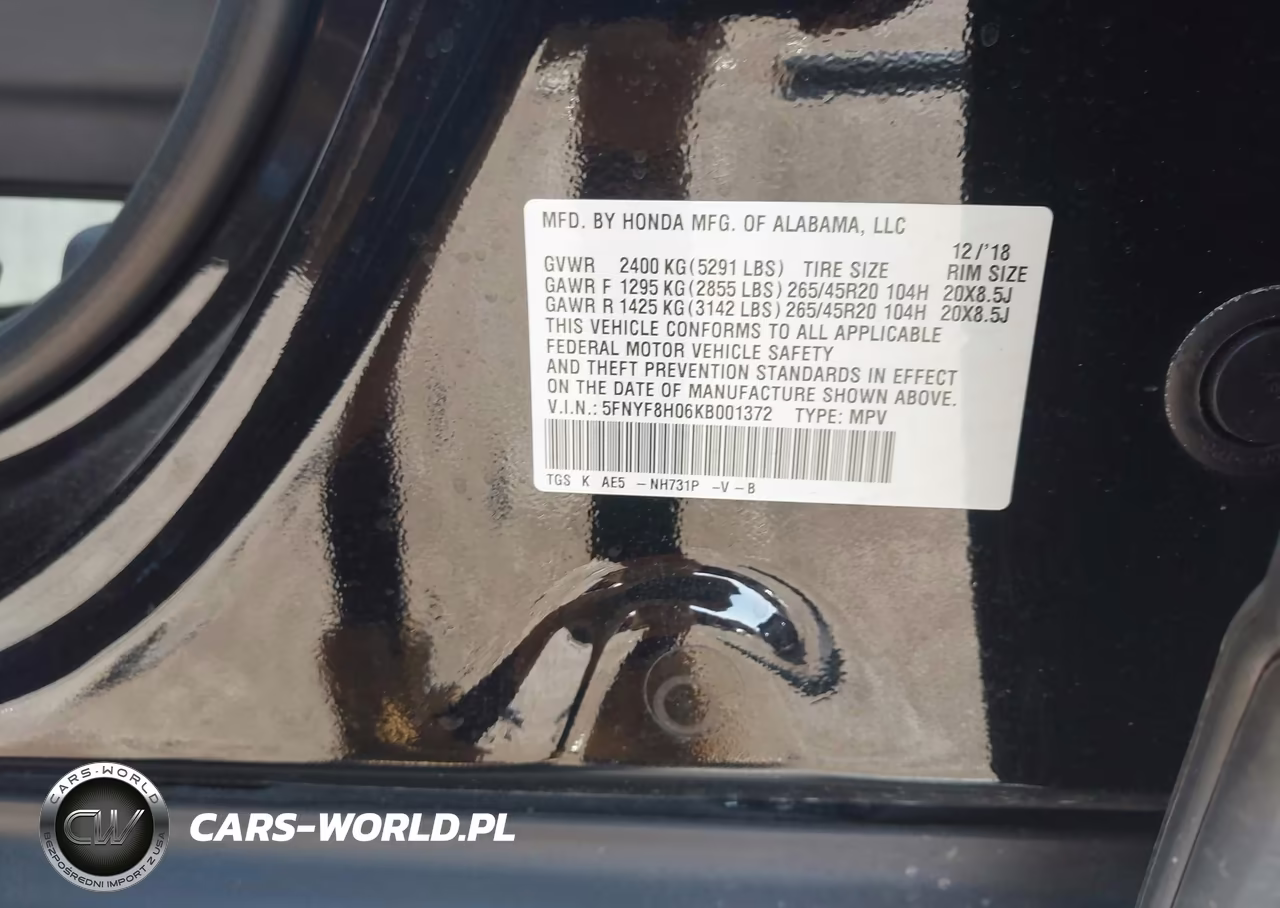 2019 Honda Passport Elite VIN:5FNYF8H06KB001372 - 9