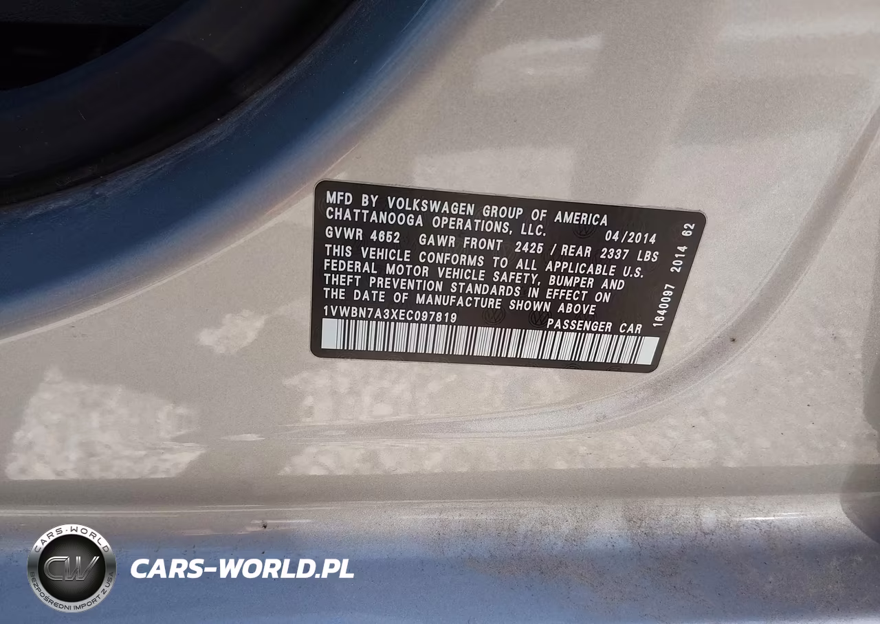 2014 Volkswagen Passat 2.0L Tdi Se VIN:1VWBN7A3XEC097819 - 9